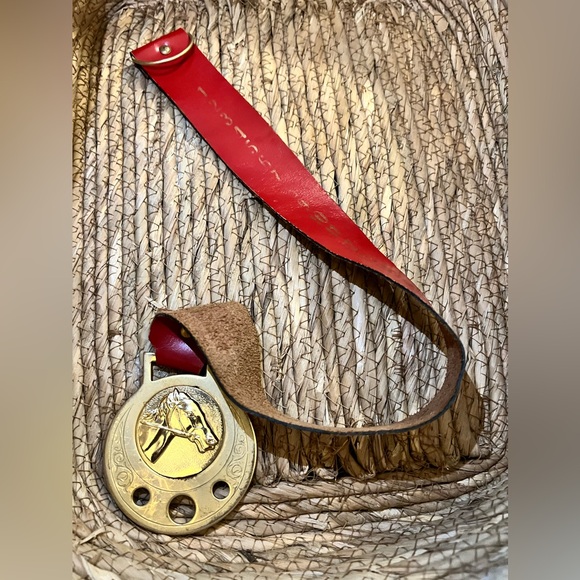 Vintage Horse Brass Medallion with Red Leather Strap made in Italy - Picture 2 of 6